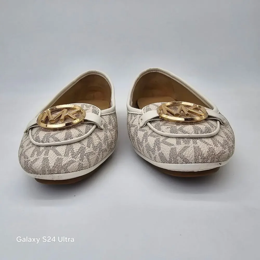 Michael Kors Fulton Logo Moccasin Vanilla Monogram Ballet Flat Moc Women's 9M